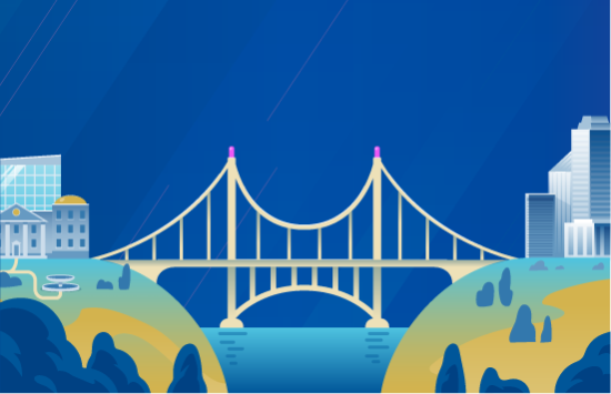 a bridge over a river with two landscape on opposite side