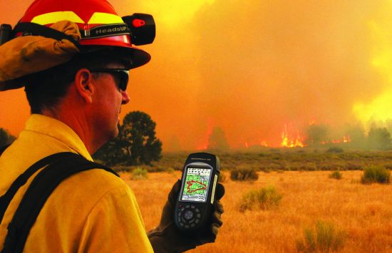 Firefighters use global positioning system technology to help combat wildfires in southern California