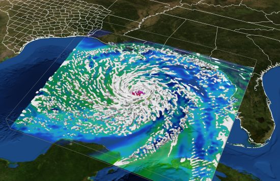 Hurricane Ike developing in Gulf of Mexico and making landfall on Texas coast