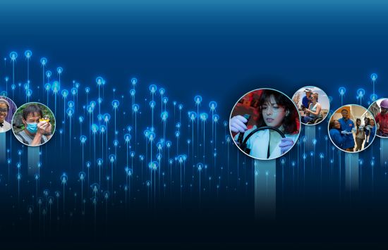 A banner showing diverse scientists and students