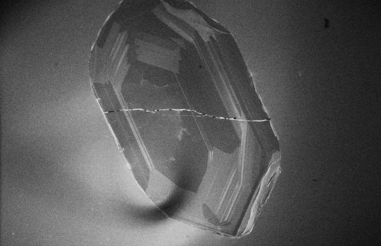 Black and white image of a crystal.