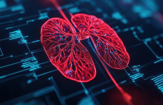 AI-generated graphic representation of digital screen showing replica of human kidney system
