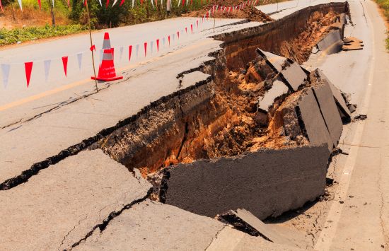 Cracked road after the earthquake