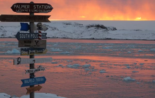 direction signs in Palmer Station Antarctica