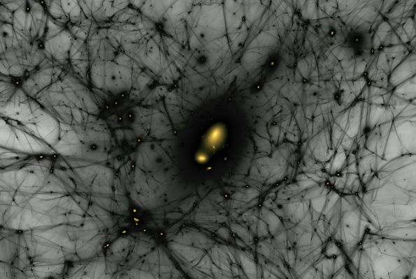 a black webbing spreads across a gray background connecting in nodes of glowing yellow