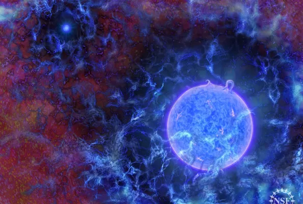 Artist's rendering of the first massive, blue stars in the universe