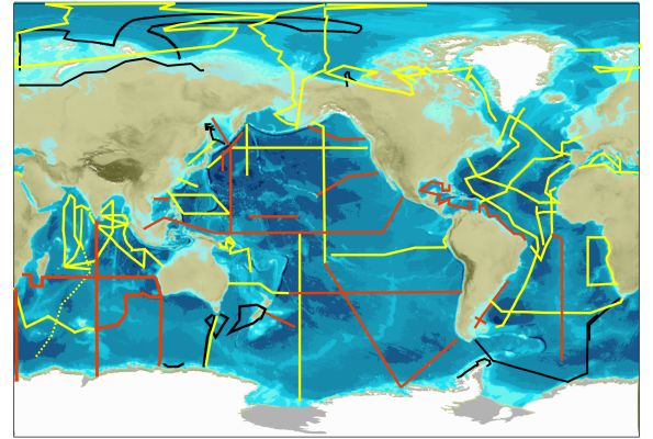 A map of GEOTRACES cruises around the globe