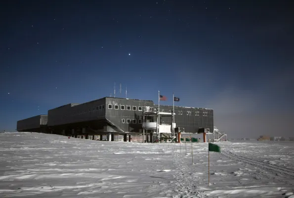 South Pole station in snow