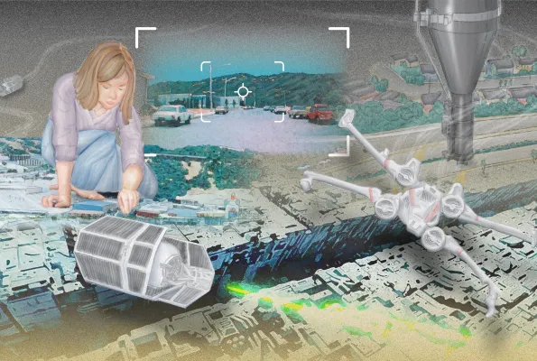 Science Matters Hero Illustration for the Star Wars UC Berkeley research connection, Hero illustration for the Science Matters story on Star Wars and UC Berkeley.