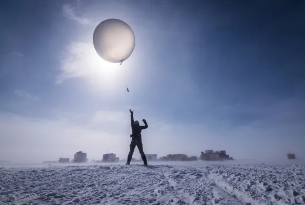 Launching a radiosonde at Summit Station, Greenland