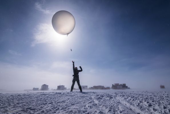 Launching a radiosonde at Summit Station, Greenland