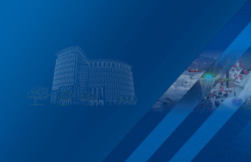 Illustration of the NSF building against a blue background, with a collage of images including a ship in the Arctic, a molecular structure, a woman in a laboratory, and a lemur