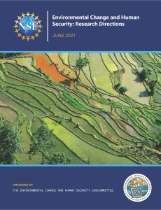Cover of the environmental change and human security report. Shows beautifully landscaped park.