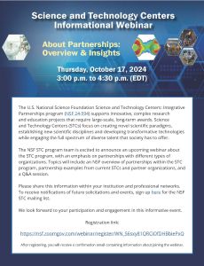 Science and Technology Centers Informational Webinar: About Partnerships; Overview & Insights Flyer