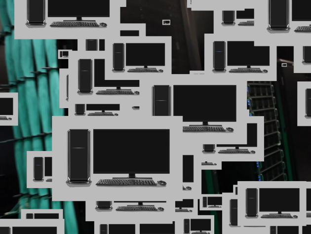 A composite illustration made up of many PC computers