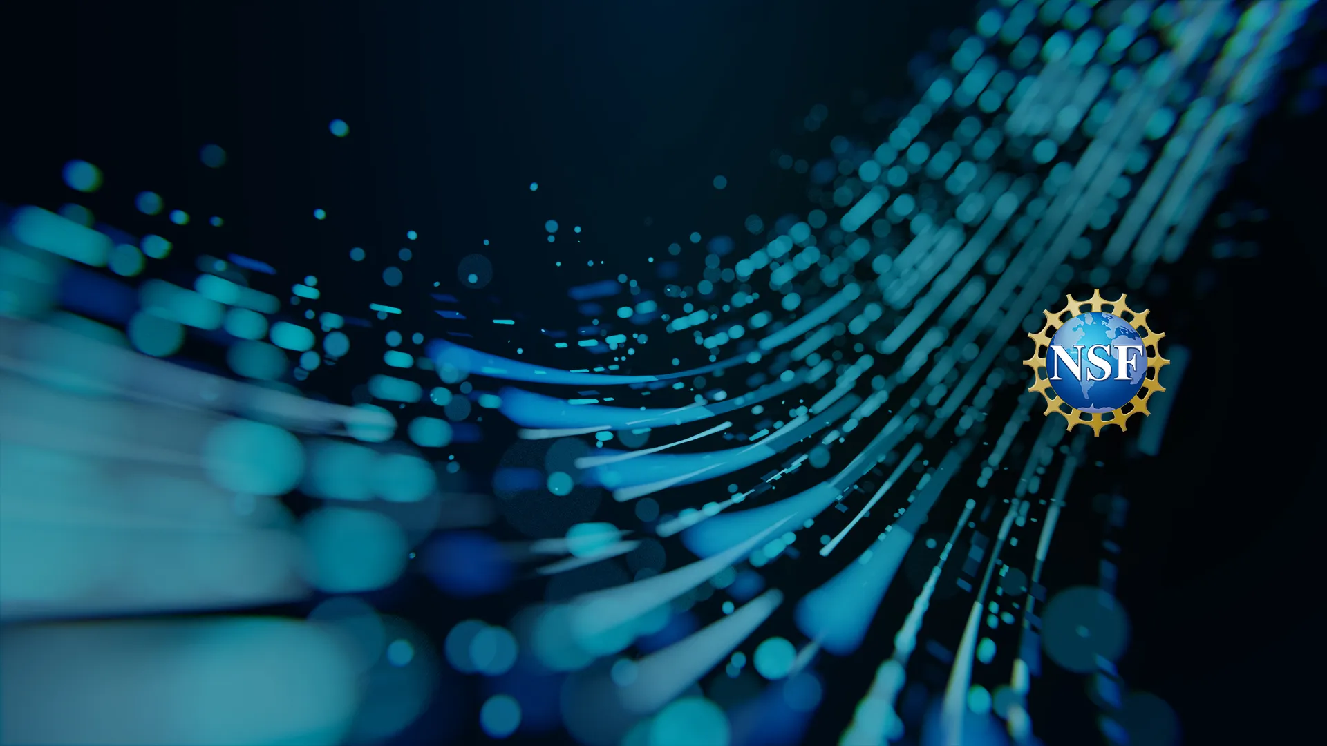 NSF logo against a blue ribbon-shaped background