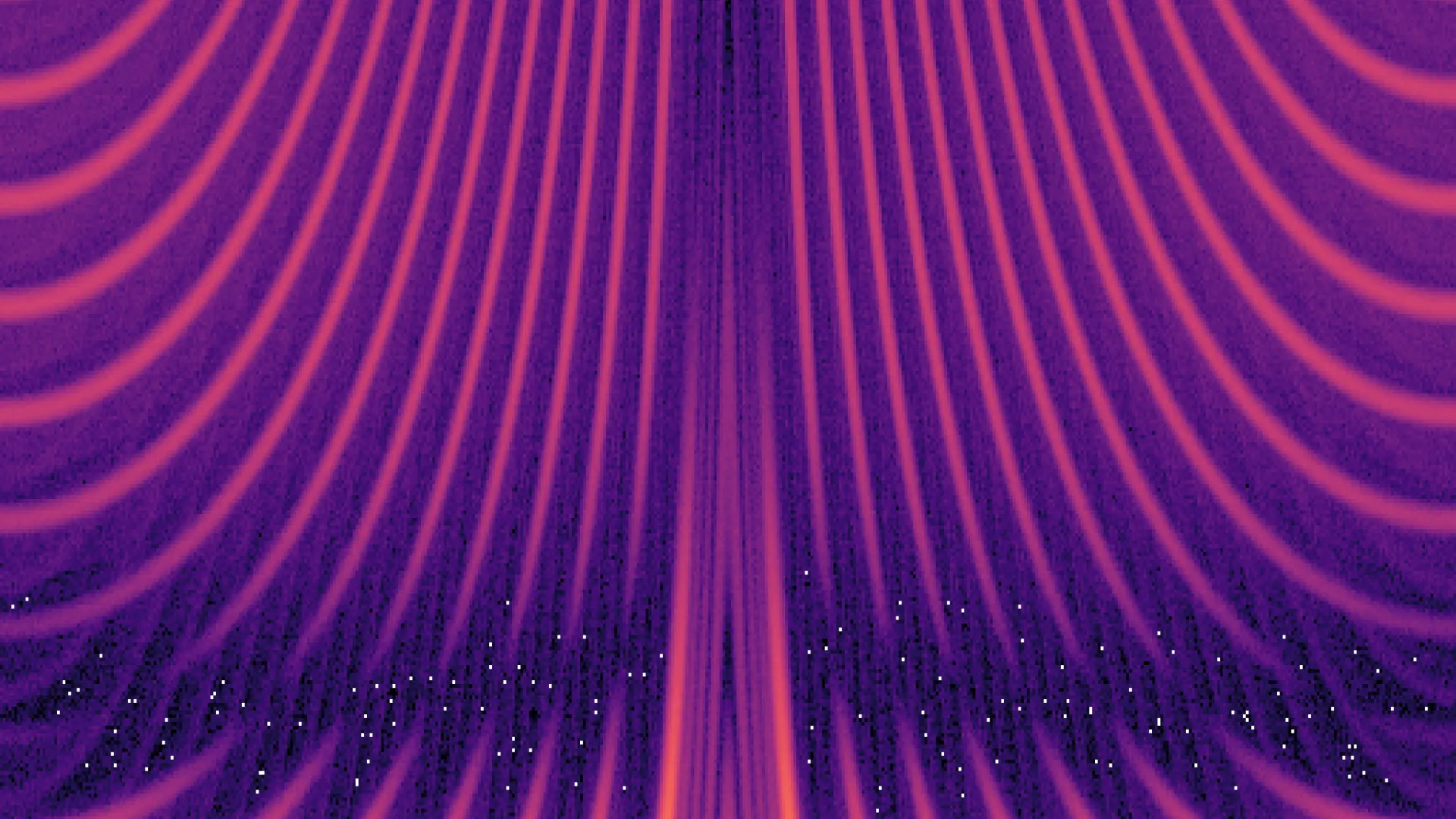 A symmetrical series of curved, pinkish and orange lines against a dark background, pointing downward and radiating outward at the bottom of the image.