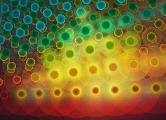 Abstract collage of overlapping, bright-colored glowing circles
