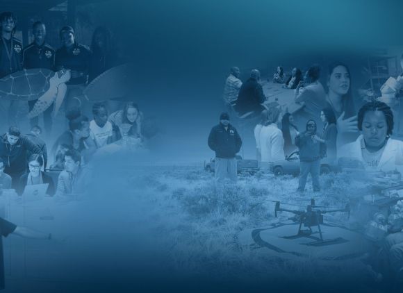 Collage of persons with disabilities and people of different ages, ethnicities and races doing research and learning.