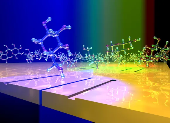 Glucose molecules 'dancing' on sensor surface