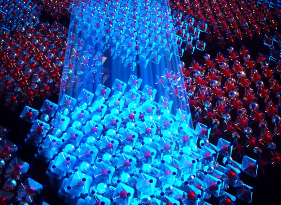 Abstract checkerboard pattern of blue and red