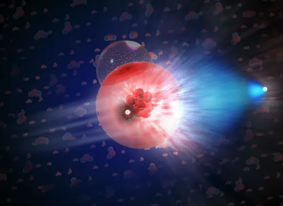 Illustration of a neutrino colliding with water