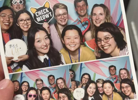 A collage of photos of young people posing at an event.
