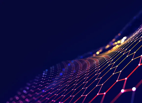 Abstract illustration of a wavy honeycomb design against a dark background.