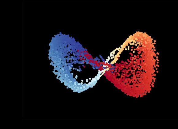 An infinity symbol formed by clusters of tiny, multicolored dots