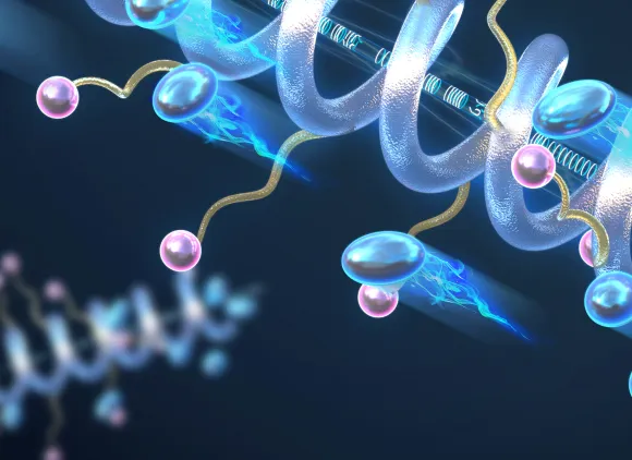 Illustration of corkscrew-shaped molecules.