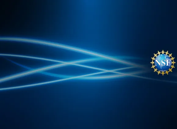 NSF logo against a blue shaped background
