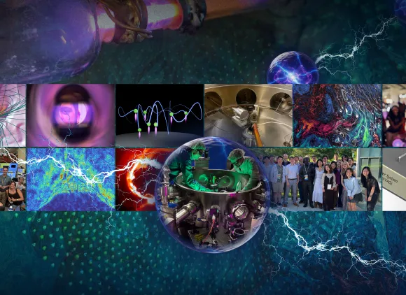 A collage of many images showing researchers and students engaged in plasma physics.