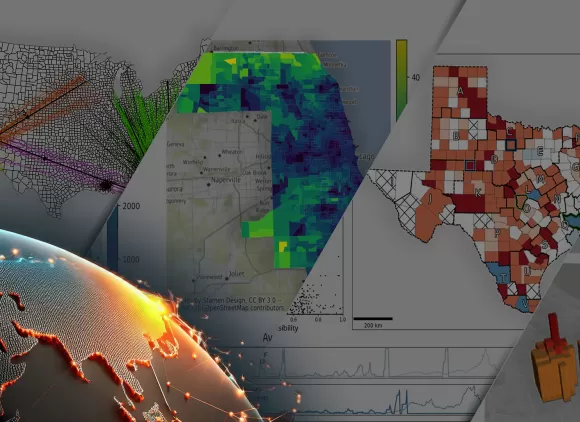 A collage of figures and maps displaying data from NSF-funded research.