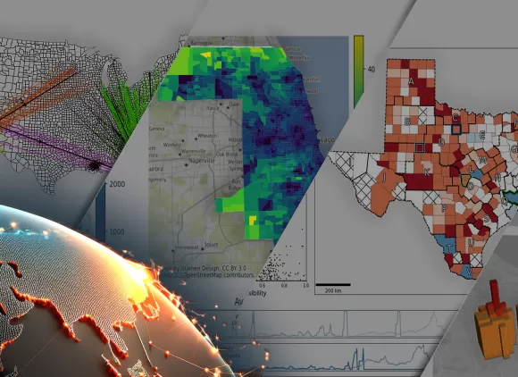 A collage of figures and maps displaying data from NSF-funded research.