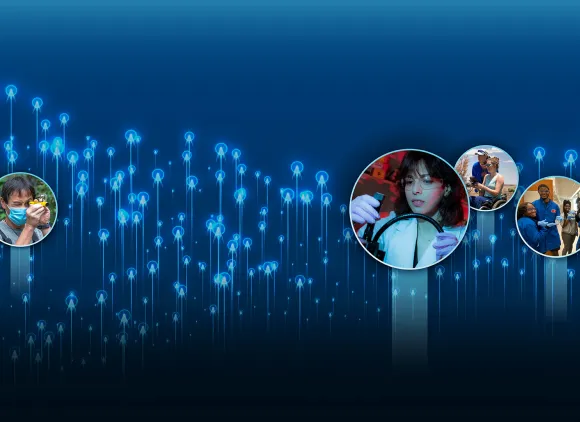 A banner showing diverse scientists and students