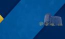 An illustration of the NSF building against a blue background and with a diagonal blue and gold accent in the upper left corner and a dark blue accent in the lower right corner