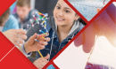 Girl looking at molecular model