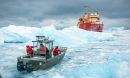 The research vessel Laurence M. Gould attempts to sail through ice-choked waters near Palmer Station off the Antarctic Peninsula.