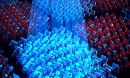 Abstract checkerboard pattern of blue and red