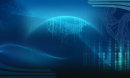 Illustration with the Earth, binary code, DNA and abstract imagery