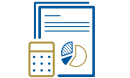 Illustration of a calculator and a report with pie charts