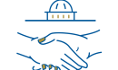 Illustration of a handshake with a capitol building in the background