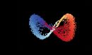 An infinity symbol formed by clusters of tiny, multicolored dots