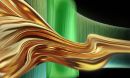 A wavy golden ribbon against a green, striated background.