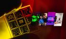 A close-up view of a quantum chip with collage overlay of images featuring various researchers and scientific objects.