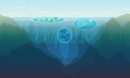 An illustration depicting the layers of the ocean by depth: sunlit, twilight, midnight, abyssal and hadal.
