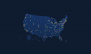 illustration of the United States with colored dots pinging data information