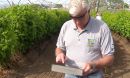 Berry Farmer John Eiskamp checks soil tension on his farm using his iPad.