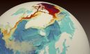 a simulated red dye tracer released from the Beaufort Gyre in the Arctic Ocean