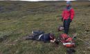 Michael O'Connor (left) and Stephen Ferencz sampling permafrost soil
